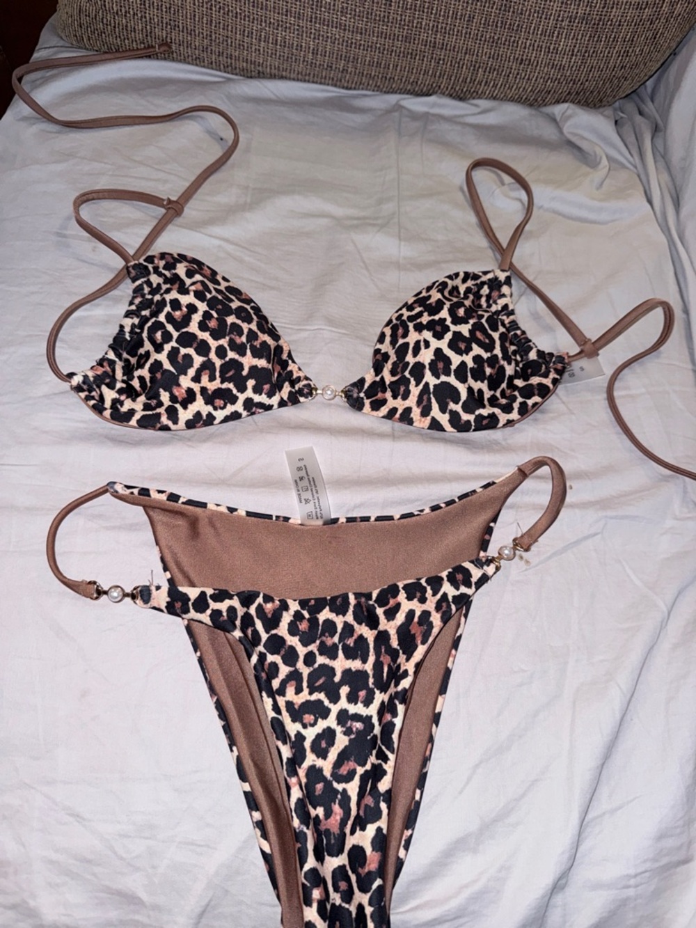 SHEIN Leopard Print Brown Tie Bikini Set SMALL